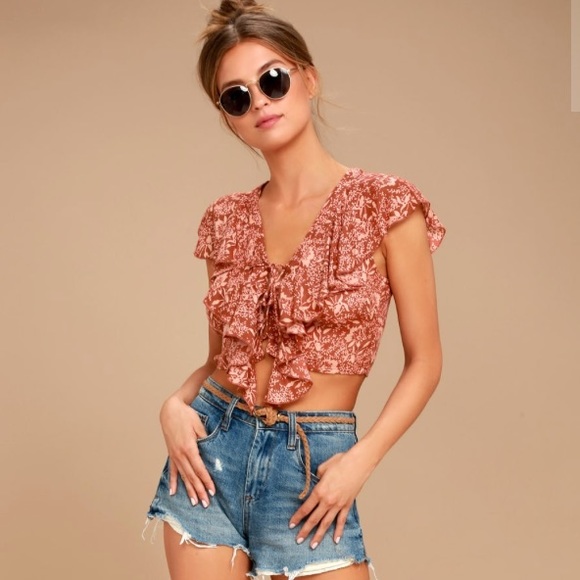 🆕 Lulus XS Floral Tie Front Crop Top - Picture 3 of 6